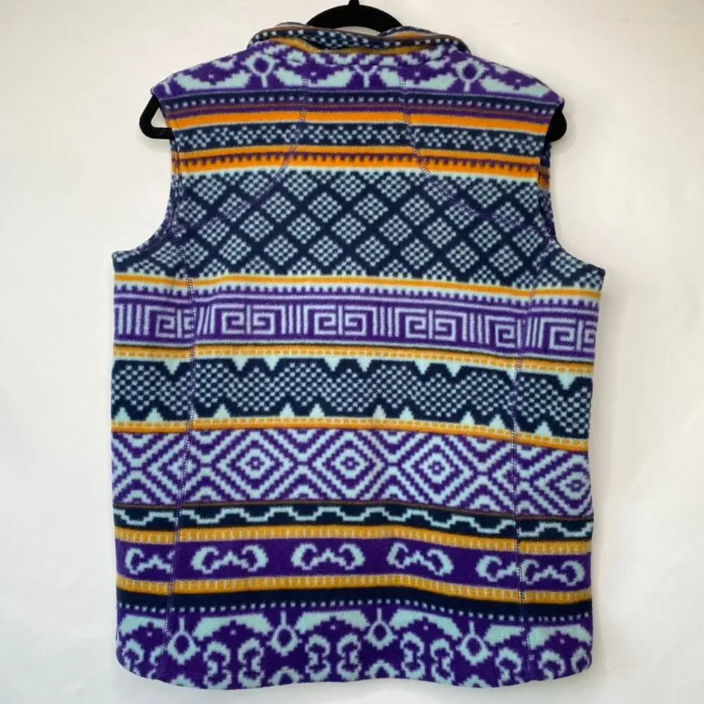 Woolrich Purple Geometric Aztec Vintage Pattern Fleece Full Zip Vest Size Medium - Picture 8 of 9